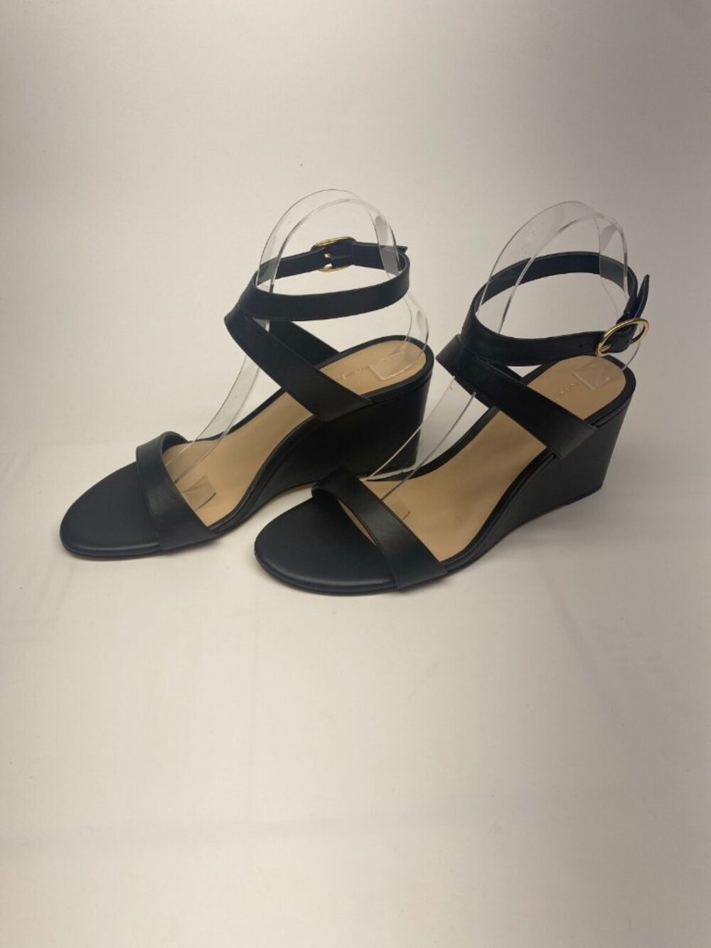 Stuart Weitzman Womens Avenue Black Strap Leather Wedge Sandals Sz 8.5